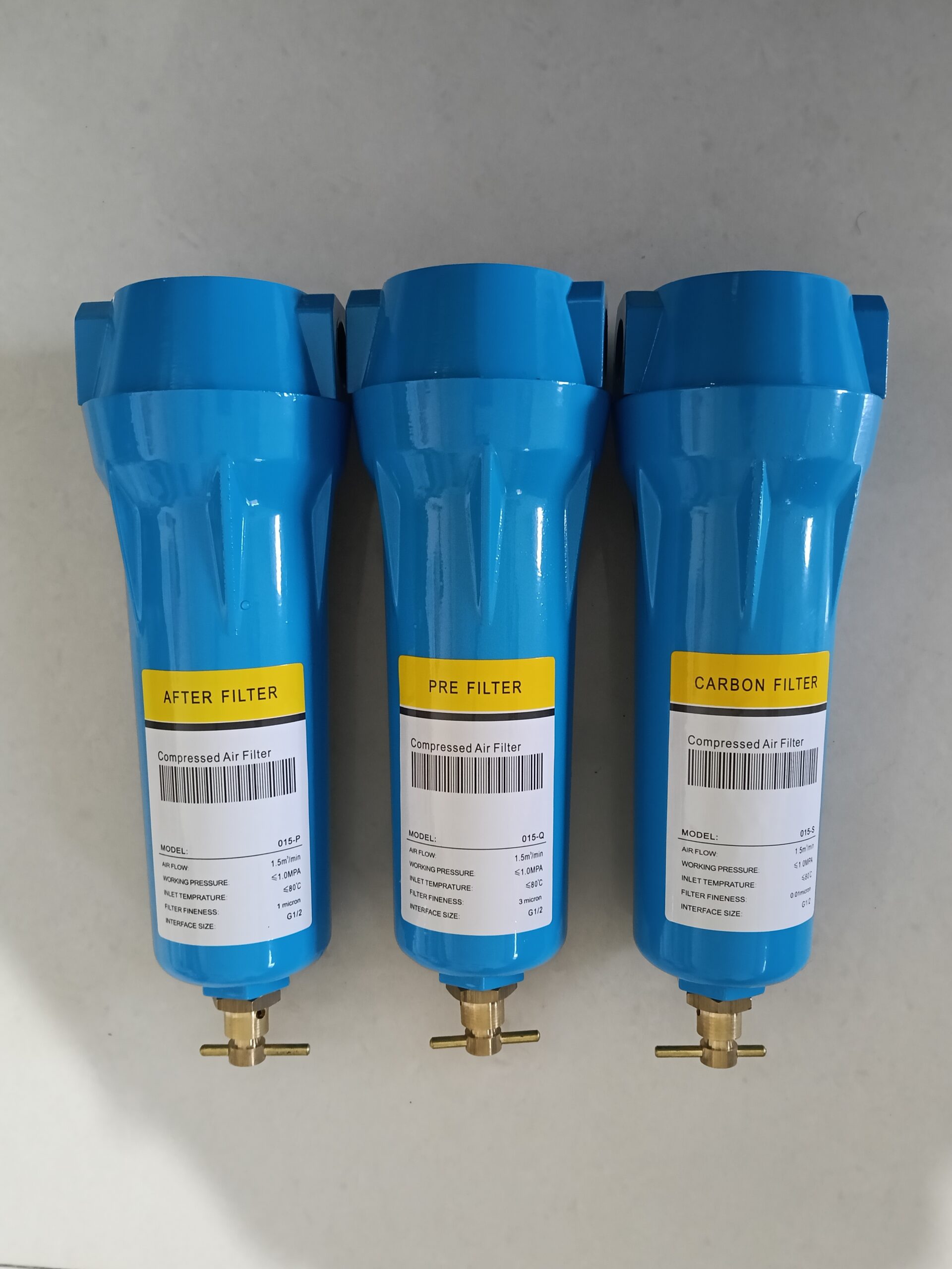 Oplus_131104 1/2 inch , 55 CFM Industrial compressed air line filter 1/2 inch set(pre filter , after filter and carbon filter) with manual drain valve - Image 1