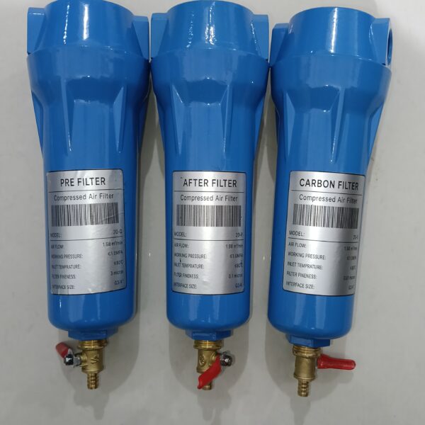 3/4 Inch (80 CFM) Industrial Compressed Air Line Filter Set –Pre Filter + After Filter + Carbon Filter with Manual Drain Valve